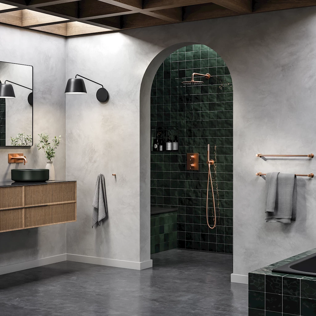 Silhouet takdusj for innbygging, børstet kobber Silhouet takdusj for innbygging, børstet kobber