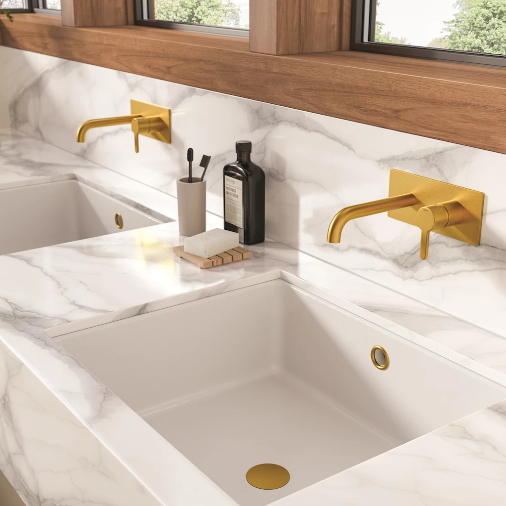 Silhouet servantbatteri for innbygging, børstet messing Silhouet servantbatteri for innbygging, børstet messing